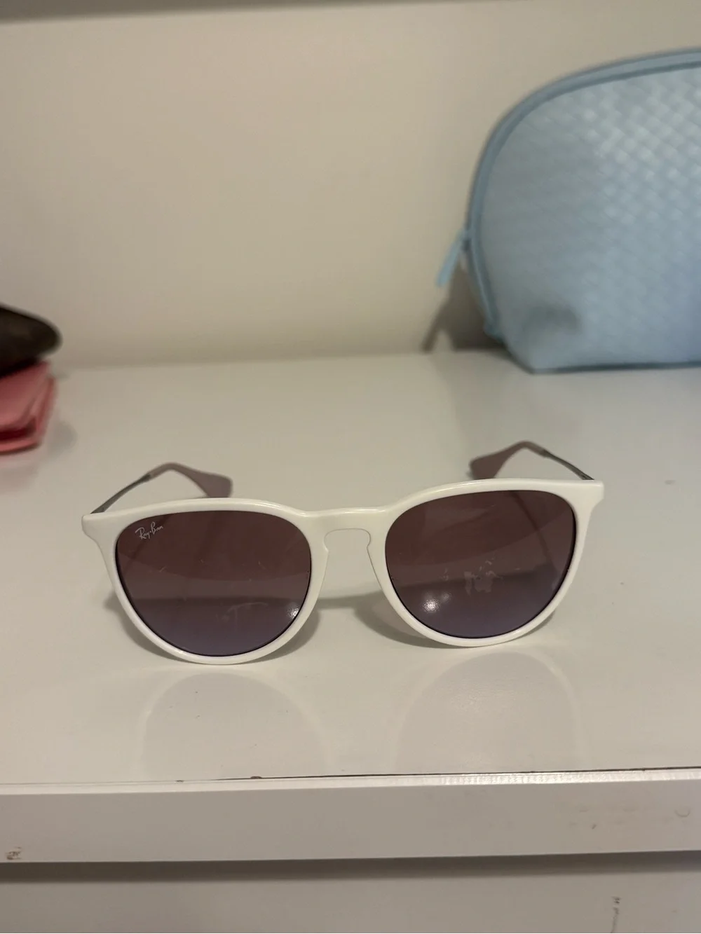 Ray-Ban Erika White Frame Sunglasses with Purple Lenses and Black Case - Picture 7 of 8